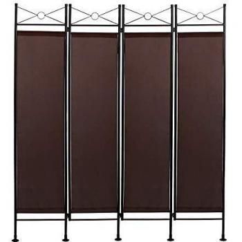 Todeco - Biombo, Divisor de Habitaciones - Panel: 100% Poliéster - Número de paneles: 4 - 180 x 160 cm, Marrón