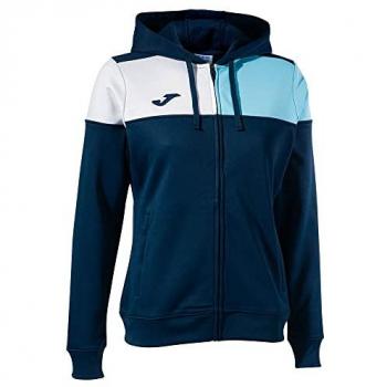 Chaqueta con capucha Joma Crew V para mujer en color marino celeste y blanco