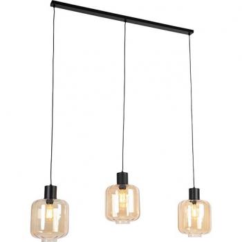Lámpara colgante diseño negra cristal ámbar 3 luces 161,5 cm - QARA