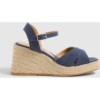 Sandalias de cuña Thea Jute/002 en algodón azul con cierre de hebilla metálica