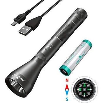 Linterna LED recargable USB 1200 lúmenes linternas resistentes al agua 4 modos Antorcha Con brújula para exteriores, campamentos, emergencias