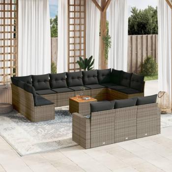 14-Piece Grey Poly Rattan Garden Sofa Set with Cushions
