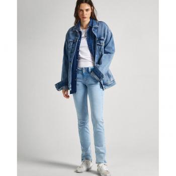 Pepe Jeans - Vaquero recto de mujer tiro bajo con cierre doble botón, jeans slim azul para mujer