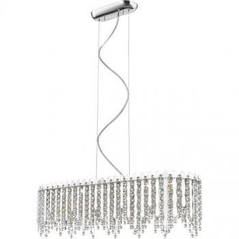 Lámpara colgante Belice Chrome de 6 bombillas, longitud 148 cm, cristal cromado, diseño oblongo, iluminación LED