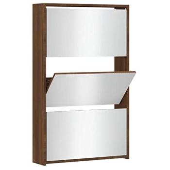 Mueble Zapatero y Espejo 3 Niveles Roble Marrón 63x17x102,5 cm