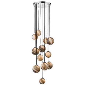Lámpara colgante Mikara, cromo brillo, cristal efecto mármol, 12 bombillas G9, altura ajustable hasta 250 cm