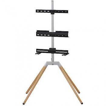 Soporte para TV Quadpod WM7476, giratorio 360°, compatible con pantallas de 32 a 70, madera clara y gris claro, altura ajustable