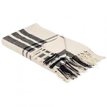 Manta de algodón blanco y negro 130 x 170 cm con borlas decorativas hecha a mano