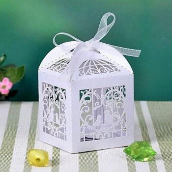 50pcs Laser Cut Wedding Sweets Love Bird Wedding Favor Candy Gifts Boxes Box Bomboniere with Ribbons Bridal Shower Wedding Party Favors White by Boxcute