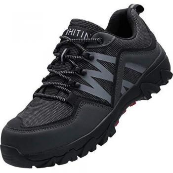 WHITIN Zapatos de Seguridad Hombres Zapatillas de Trabajo con Punta de Acero Ultra Liviano Reflectivo Anti-Deslizante Transpirable Zapatos de Industriay Construcción Gris 39 EU