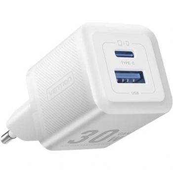 Cargador de Pared Vention GaN FEQW0-EU con 1 Puerto USB-C y 1 Puerto USB de 30W