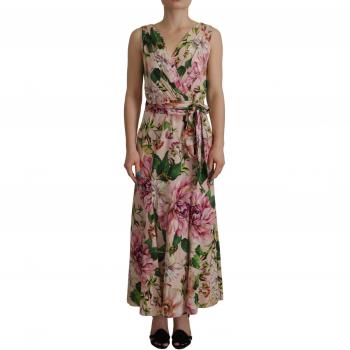 Dolce & Gabbana Pink Silk Floral Stretch Shift Wrap Dress
