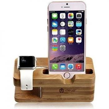 iClever® IC-WS03 Soporte de Bambú para Apple Watch Estación de de Carga para Todos Modelos de Apple Watch