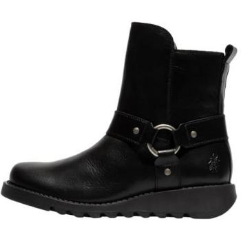 Fly London Women's SOCH Black Leather Biker Ankle Boots - Size 7 UK