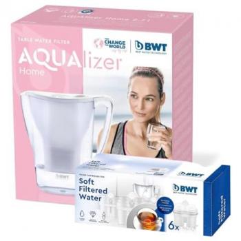 BWT Jarra filtradora de agua 2,7L con 6 Filtros Soft Aguas Costas - Modelo Aqualizer con contador manual para seis meses - Reduce cloro, cal e impurezas