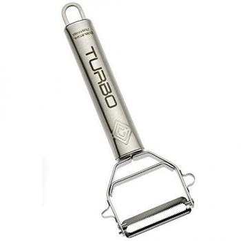 Turbo Produkte Pelador de Papas Universal - Herramienta de Acero Inoxidable para Pelar, Rebanar, Frutas y Verduras - Cuchilla Afilada, Doble Dentada