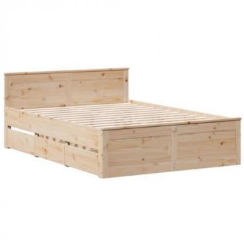 Cama solar sin colchón con cabecero de pino macizo 140x190 cm