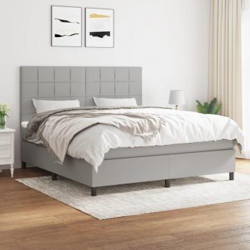 Cama box spring con colchón de muelles tela gris claro 160x200 cm