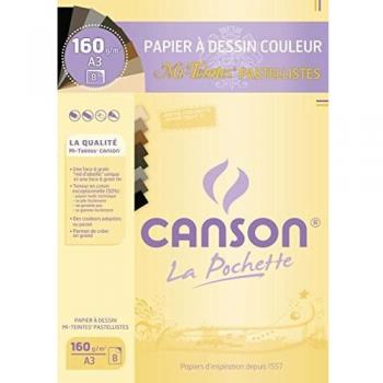 Papel de Dibujo Canson Mi-Teintes A3, 160 g/m2, Colores Pastel