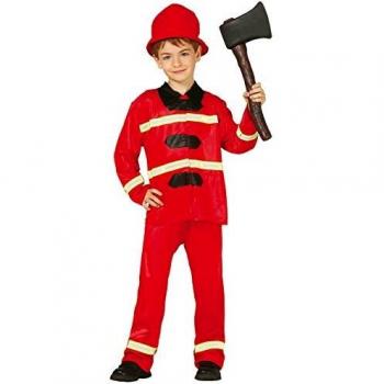 Guirca - Disfraz de bombero con traje y sombrero, para niños de 5-6 años, color rojo