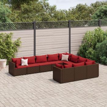 10-Piece Brown Poly Rattan Garden Sofa Set with Cushions