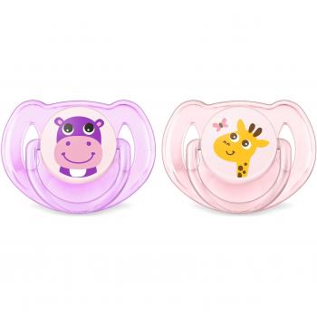 Philips Avent SCF169/28 - Set de 2 chupetes Gama Safari, de 6 a 18 meses, diseño hipopótamo o jirafa, para niña