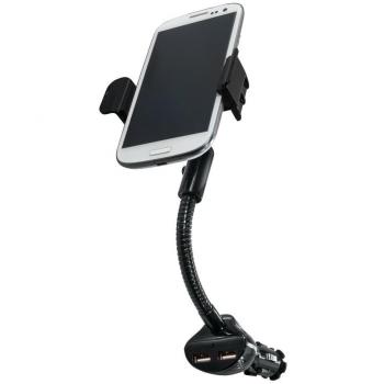 Soporte para smartphone LogiLink con cargador de coche, 2 puertos USB 15,5W