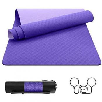 EgoIggo Esterilla Yoga Antideslizante, Yoga Mat colchoneta Yoga Alfombrilla Deporte. Esterilla Pilates de 183cmx61cm, 6mm Grosor de Caucho. con Bolsa y Correa de Hombro. Púrpura Oscuro y Claro