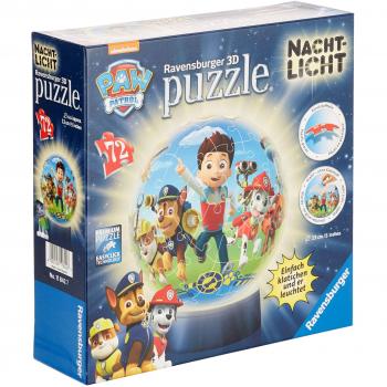 Ravensburger 3D Puzzle Ball Nightlight - Paw Patrol, 72 Pieces