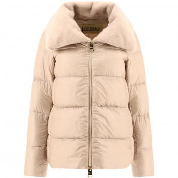 Herno Women's Faux Fur Collar Down Jacket, Beige, Size 40, Quilted
