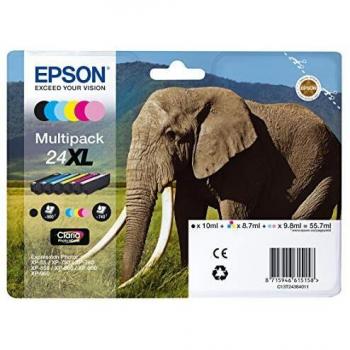 Tinte Epson 24XL Pack 6 Colores Originales (Negro, Cian, Cian Claro, Magenta Claro, Magenta, Amarillo)