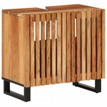 Mueble de baño 62x34x58cm madera maciza de Acacia con puertas, armario de lavabo para baño en color marrón