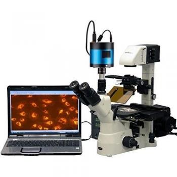 AmScope IN480TC-FL-MF603 40X-1500X - Microscopio invertido de contraste de fase + fluorescencia con cámara de 6 MP de luz extrema