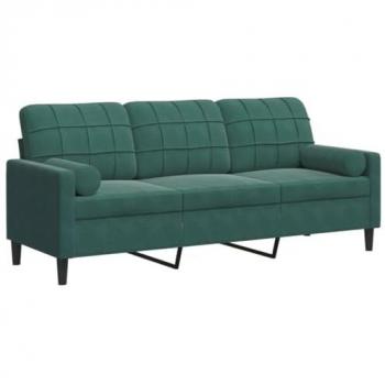 Sofá de terciopelo verde oscuro de 180 cm con cojines de 3 plazas