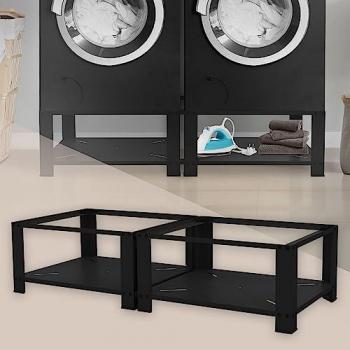 Juego de 2 Pedestales Universales para Lavadora o Secadora de Acero Negro con Estante, 128 x 54 x 32 cm, Capacidad hasta 150 kg, Soporte Alto y Estable