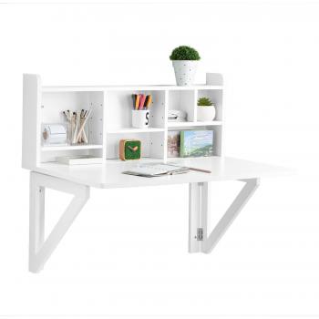 Mesa Plegable de Pared con Estante Integrado SoBuy FWT07-II-W, Mesa de Escritorio Color Blanco, Dimensiones 90 x 60 x 78 cm