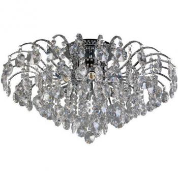 Plafón de diseño Firenza Metal Cromo 6 bombillas 35cm, lámpara de techo clásica a ras de suelo, cromo, 6 luces con pantalla de cristal, E14