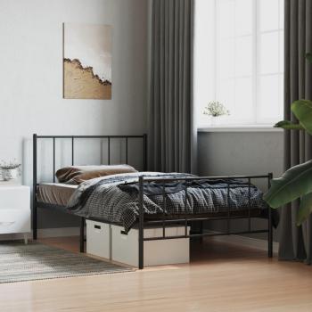 Cama con Estructura de Metal Negro, Cabecero y Pediera, 90x200 cm