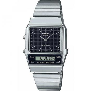 Reloj de pulsera CASIO Retro Vintage AQ-800E-1ADF con correa gris plata y dial negro para hombre