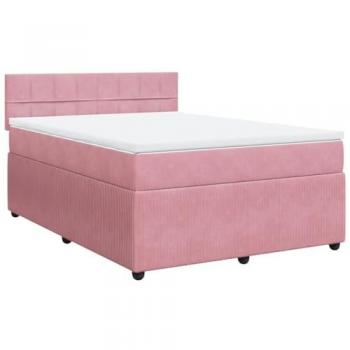 Cama box spring con colchón de muelles en terciopelo rosa 140x190 cm