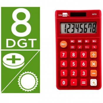 CALCULADORA LIDERPAPEL BOLSILLO XF11 8 DÍGITOS SOLAR Y PILAS COLOR ROJO 115X65X8 MM