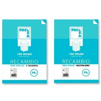 Pacsa- Recambio 70 g, A4, 4 Anillas cuadriculadas