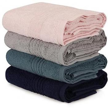 Juego de Toallas de Mano 4 Piezas 100% Algodón - Gris, Azul Oscuro, Rosa y Azul - 50x90 Cm