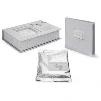 Set Huellas Bebé 3d Corazón en Azul de BebeDeParis- Masilla especial para huellas de bebé, album para 20 fotografías 20X15cm y caja personalizable