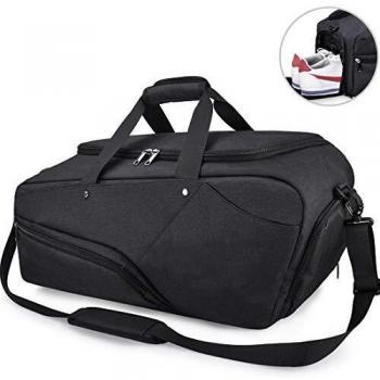 Bolsa de Deporte Hombre Bolsas Gimnasio Mujer de Grande Viaje Impermeable con Compartimento para Zapatos Bolsos Deportivos Bolsa Fin de Semana Travel Duffle Bag para Hombres 45l Negra