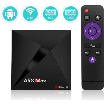 TV Box Android 8.1 Caja de TV Inteligente Sidiwen A5X MAX 4GB / 32GB RK3328 Procesador Cuádruple de 64 bits Soporte 3D 4K Smart Ultra HD H.265 Decodificación 2.4GHz WIFI Ethernet Bluetooth 4.1 USB 3.0