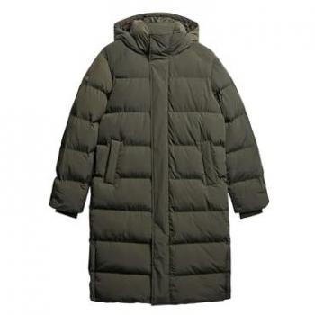 Superdry Men's Longline Hooded Puffer Jacket - Dark Green, Sustainable, Recycled Nylon, Size S