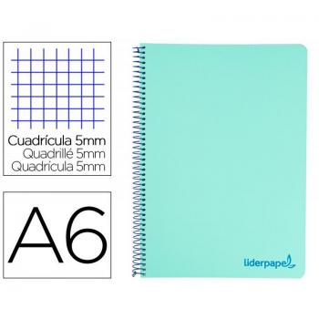 Cuaderno espiral Liderpapel A6 Micro Wonder con tapa de plástico, 120 hojas de 90g, cuadrícula de 5mm y 4 bandas color verde