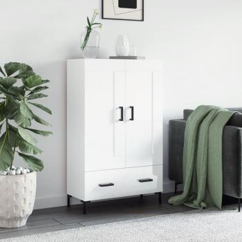 Aparador alto de madera de ingeniería blanco brillo 69,5x31x115 cm con mueble de almacenaje para salón, armarios con puertas, cajón de madera, buffet moderno, armario auxiliar y armario de almacenamiento