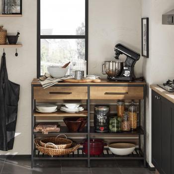 Aparador de Comedor SoBuy FSB85-PF con 2 Cajones y 3 Estantes, Estructura de Metal, Estilo Industrial, Dimensiones: 120 x 45 x 91 cm, Color Madera